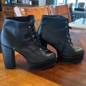 Divided Black Lace-Up Heeled Boots